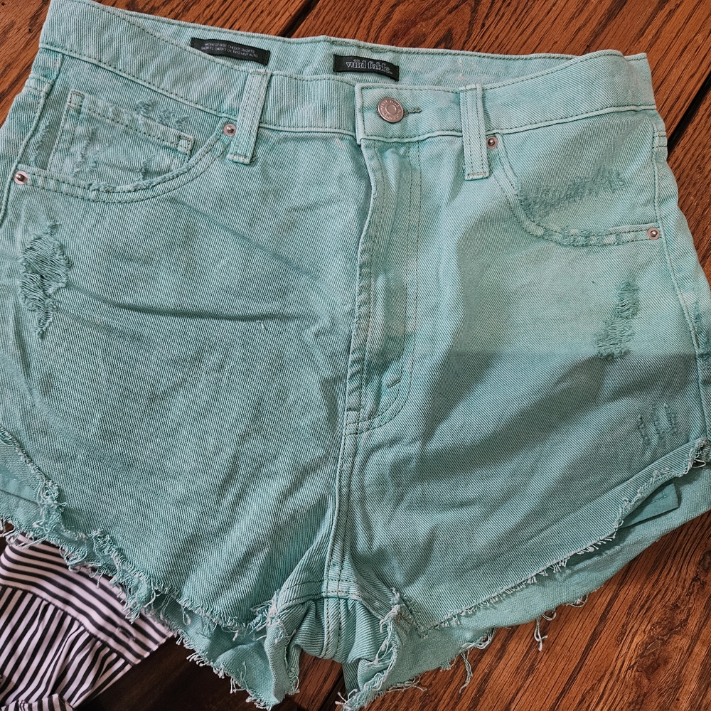 Wild Fable Green Jean Shorts Distressed Hem